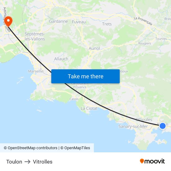 Toulon to Vitrolles map