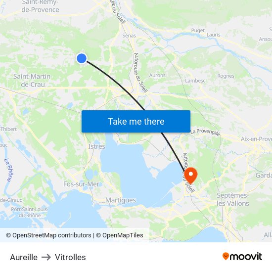 Aureille to Vitrolles map