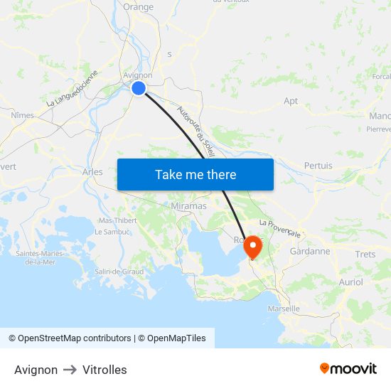 Avignon to Vitrolles map