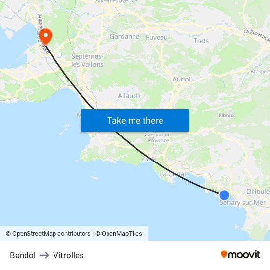 Bandol to Vitrolles map