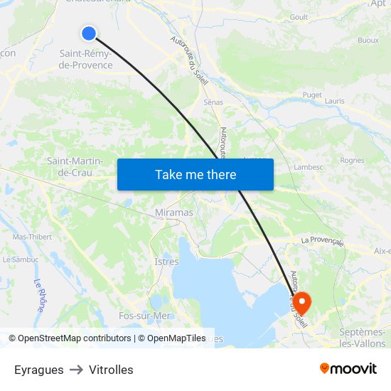 Eyragues to Vitrolles map