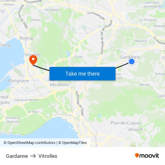 Gardanne to Vitrolles map