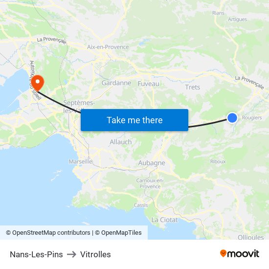 Nans-Les-Pins to Vitrolles map