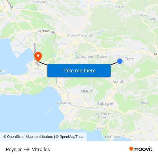 Peynier to Vitrolles map