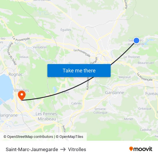 Saint-Marc-Jaumegarde to Vitrolles map