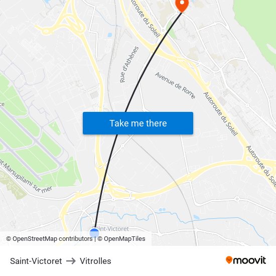 Saint-Victoret to Vitrolles map