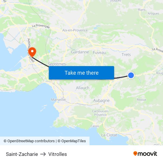 Saint-Zacharie to Vitrolles map