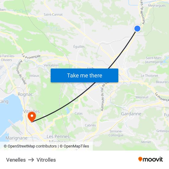 Venelles to Vitrolles map