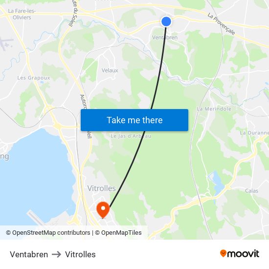 Ventabren to Vitrolles map