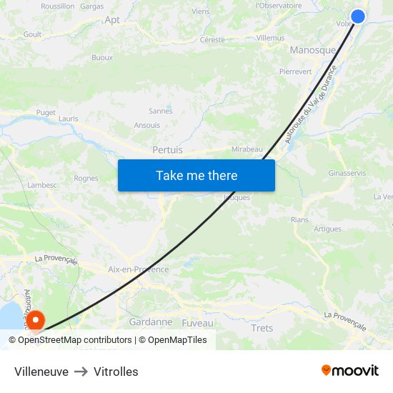 Villeneuve to Vitrolles map