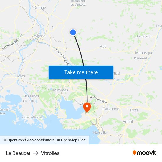 Le Beaucet to Vitrolles map