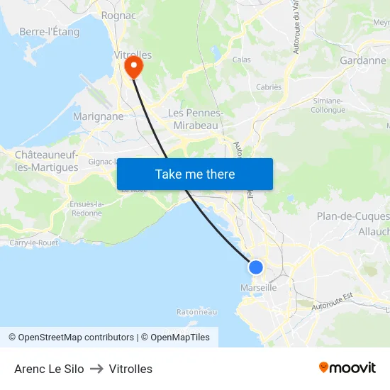 Arenc Le Silo to Vitrolles map