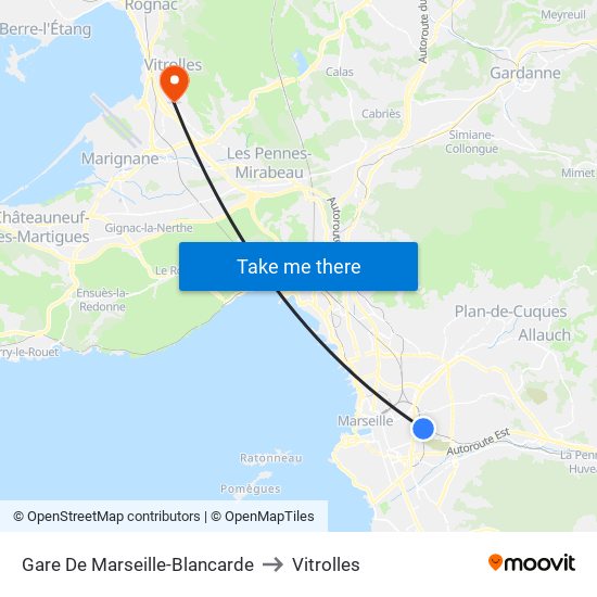 Gare De Marseille-Blancarde to Vitrolles map