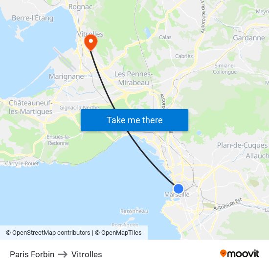 Paris Forbin to Vitrolles map