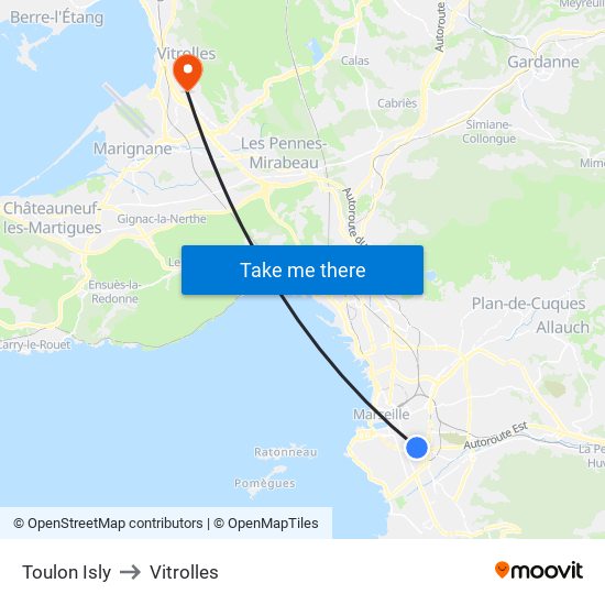 Toulon Isly to Vitrolles map