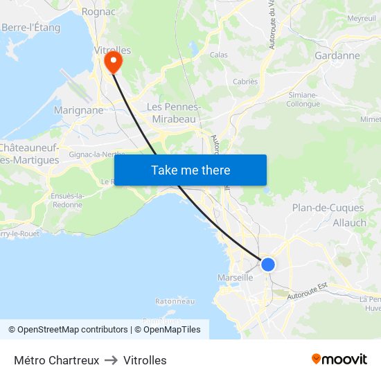 Métro Chartreux to Vitrolles map