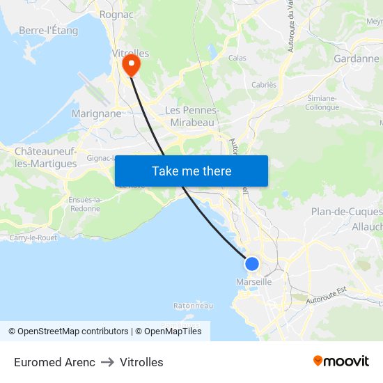 Euromed Arenc to Vitrolles map