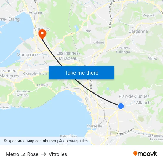 Métro La Rose to Vitrolles map