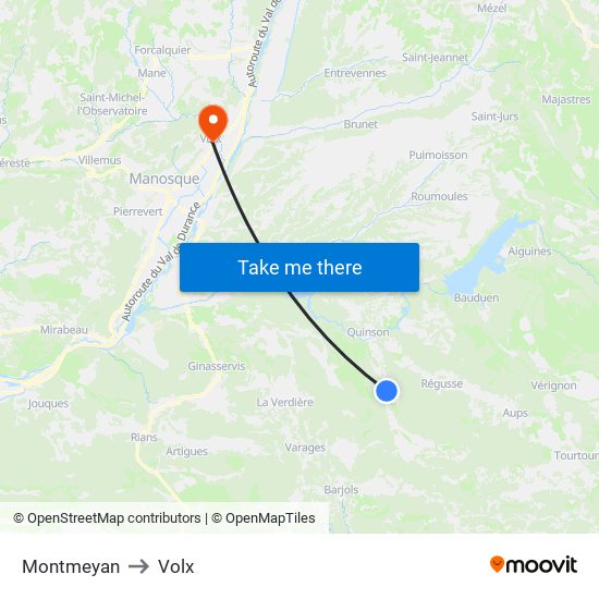 Montmeyan to Volx map