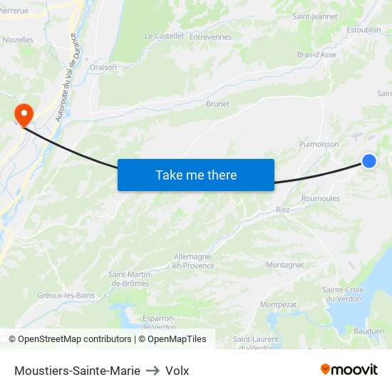 Moustiers-Sainte-Marie to Volx map