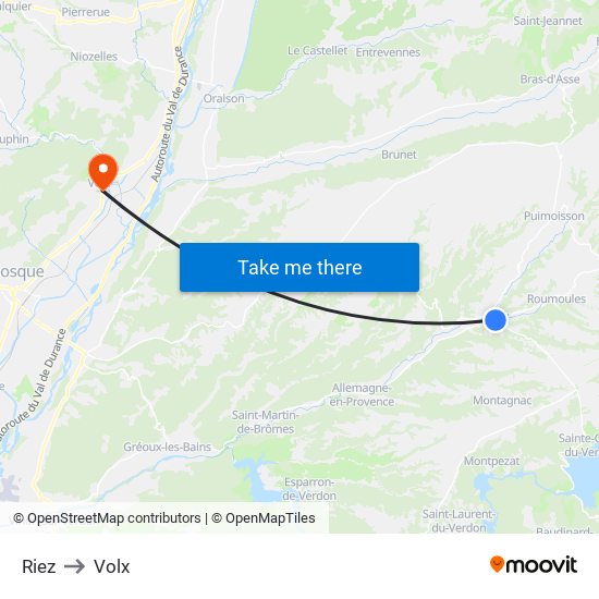 Riez to Volx map