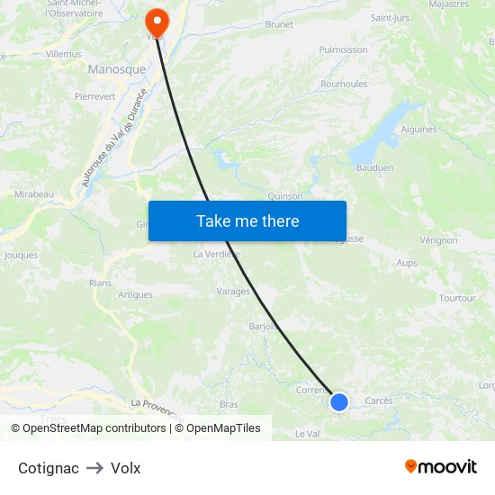Cotignac to Volx map