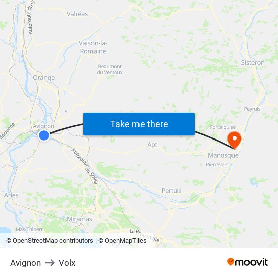 Avignon to Volx map