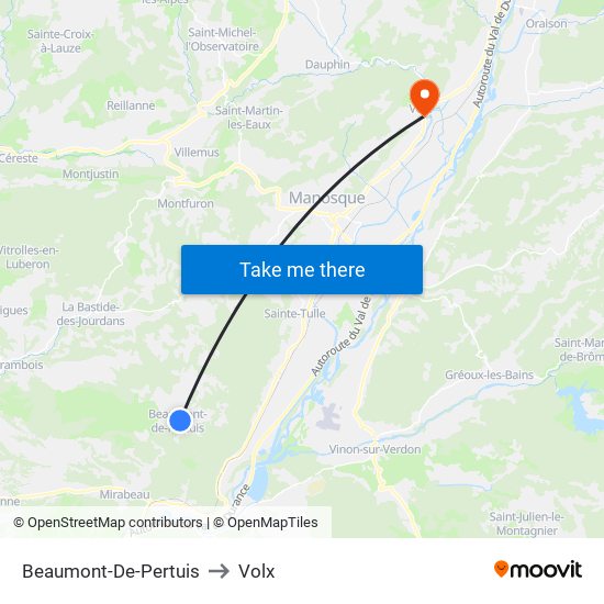 Beaumont-De-Pertuis to Volx map