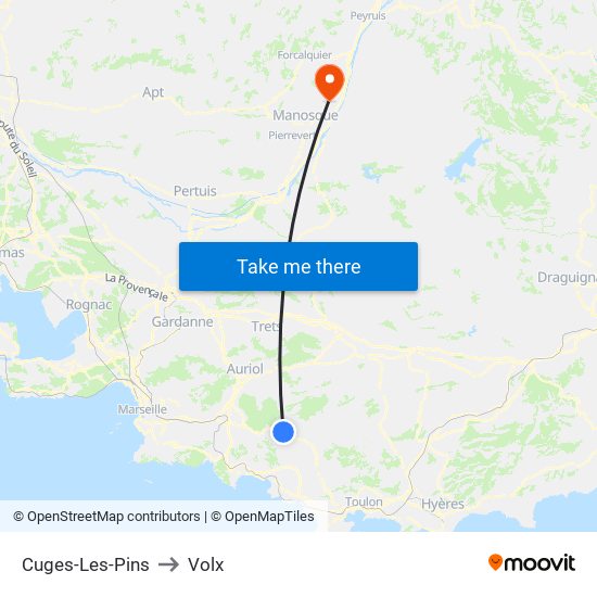 Cuges-Les-Pins to Volx map
