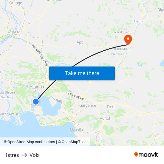 Istres to Volx map