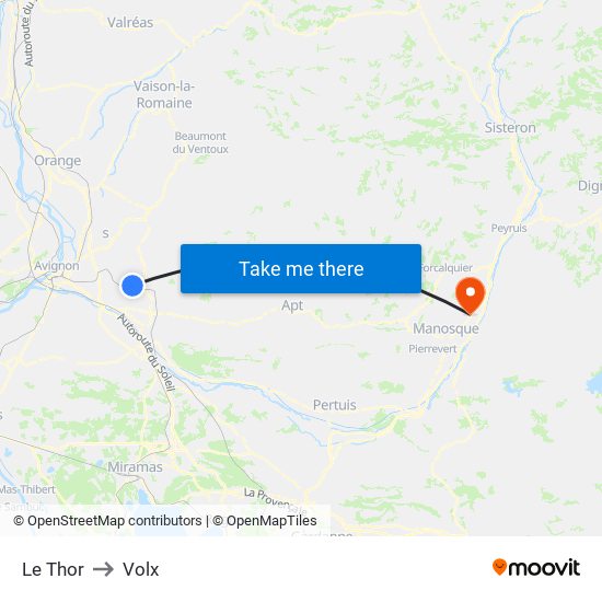 Le Thor to Volx map