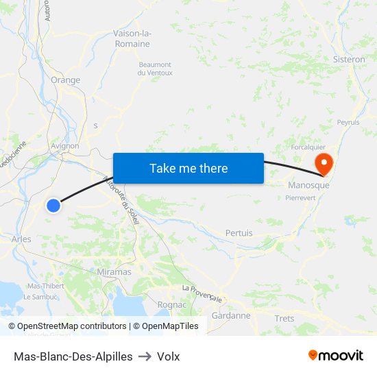 Mas-Blanc-Des-Alpilles to Volx map