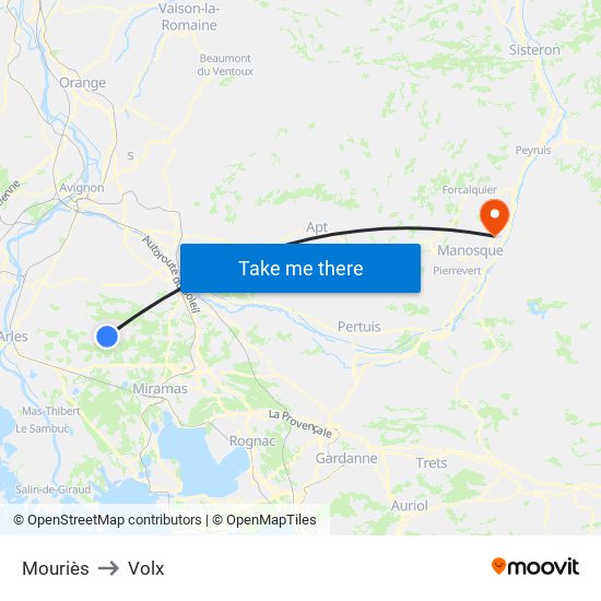 Mouriès to Volx map