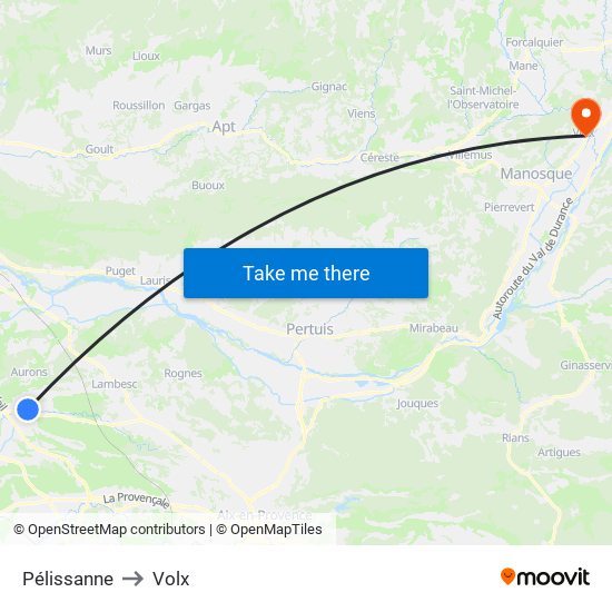 Pélissanne to Volx map