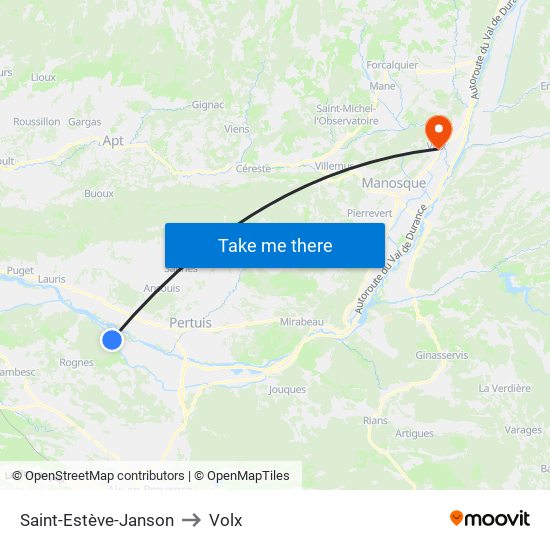 Saint-Estève-Janson to Volx map