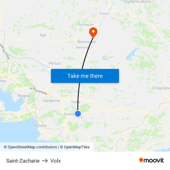 Saint-Zacharie to Volx map