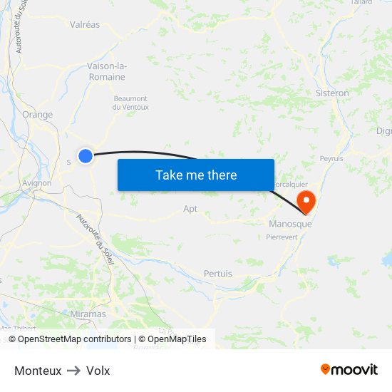 Monteux to Volx map