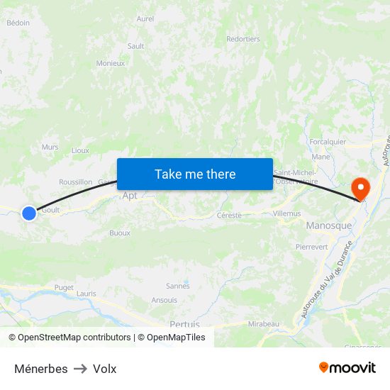 Ménerbes to Volx map