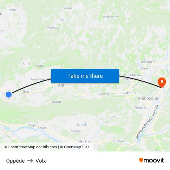 Oppède to Volx map