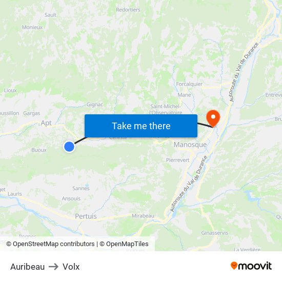 Auribeau to Volx map