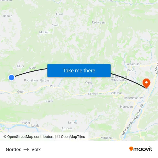 Gordes to Volx map