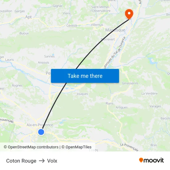 Coton Rouge to Volx map