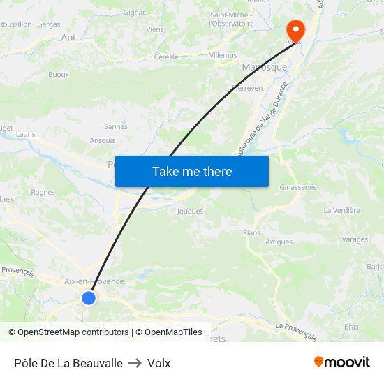 Pôle De La Beauvalle to Volx map