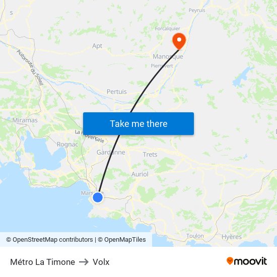 Métro La Timone to Volx map