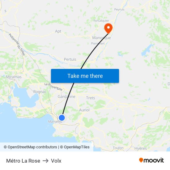 Métro La Rose to Volx map