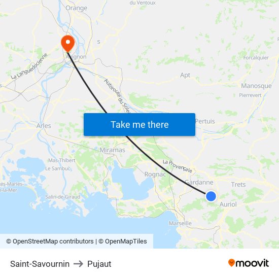 Saint-Savournin to Pujaut map