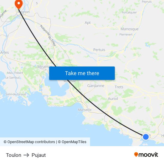 Toulon to Pujaut map