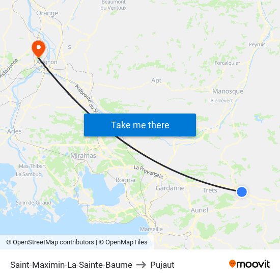 Saint-Maximin-La-Sainte-Baume to Pujaut map