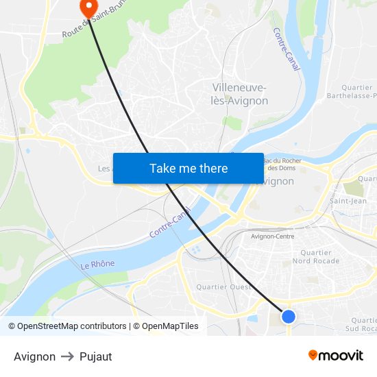 Avignon to Pujaut map