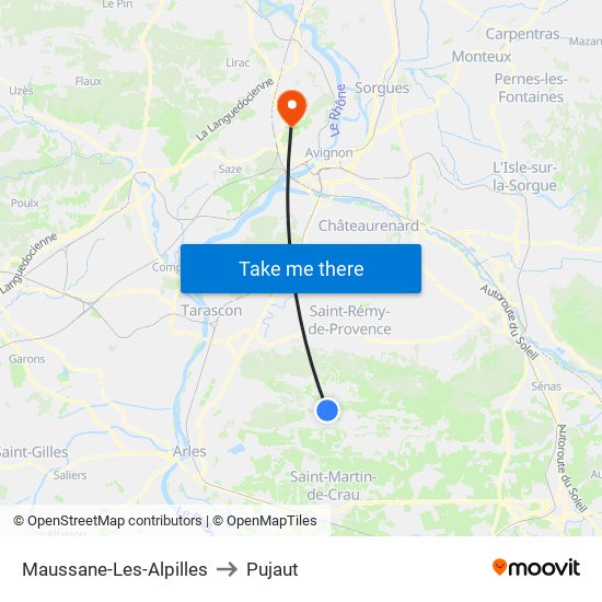Maussane-Les-Alpilles to Pujaut map